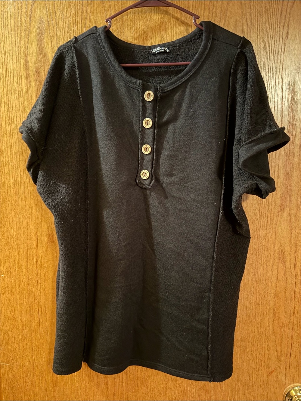 HEIMISH USA Black Short Sleeve Henley Tee with Button Placket